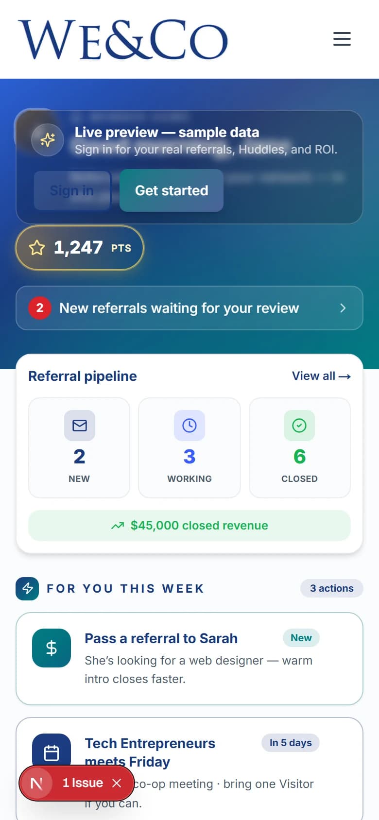 We&Co member app on phone