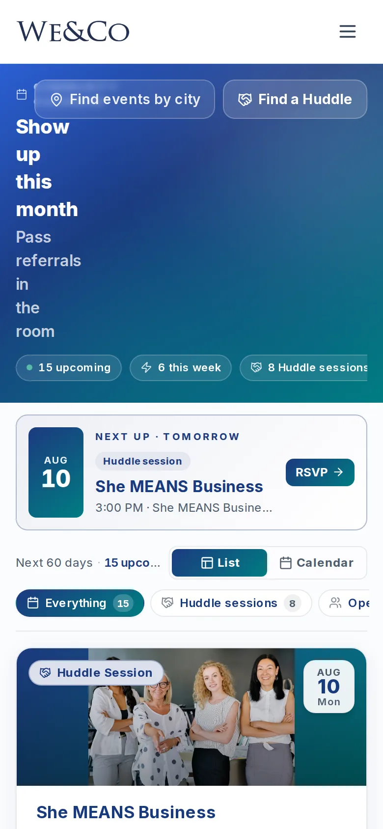 We&Co events on the app